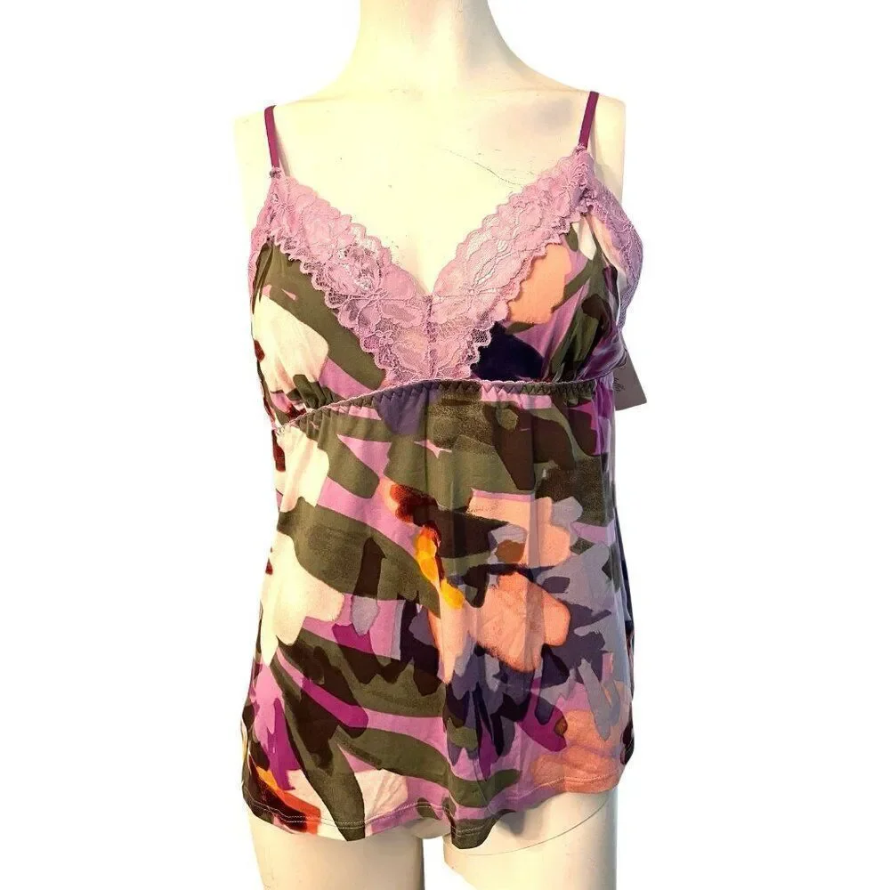 Womens Large XL Cami Top and Cropped Pajama Pants Set 2 Piece NWT Purple Floral - Picture 2 of 8